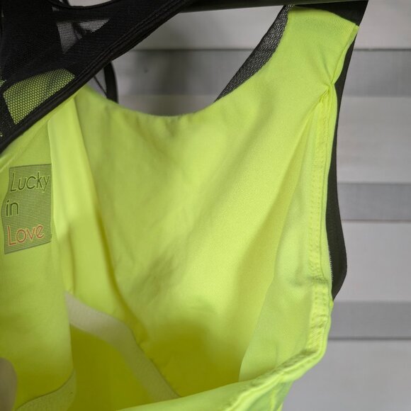 Lucky in Love Women's XL Built in Bra Tank Top Neon Yellow Tennis Mesh Zip black - Picture 7 of 10